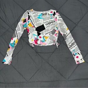 Fashion Nova Multicolor Fashion Newspaper Graphic Longsleeve Top